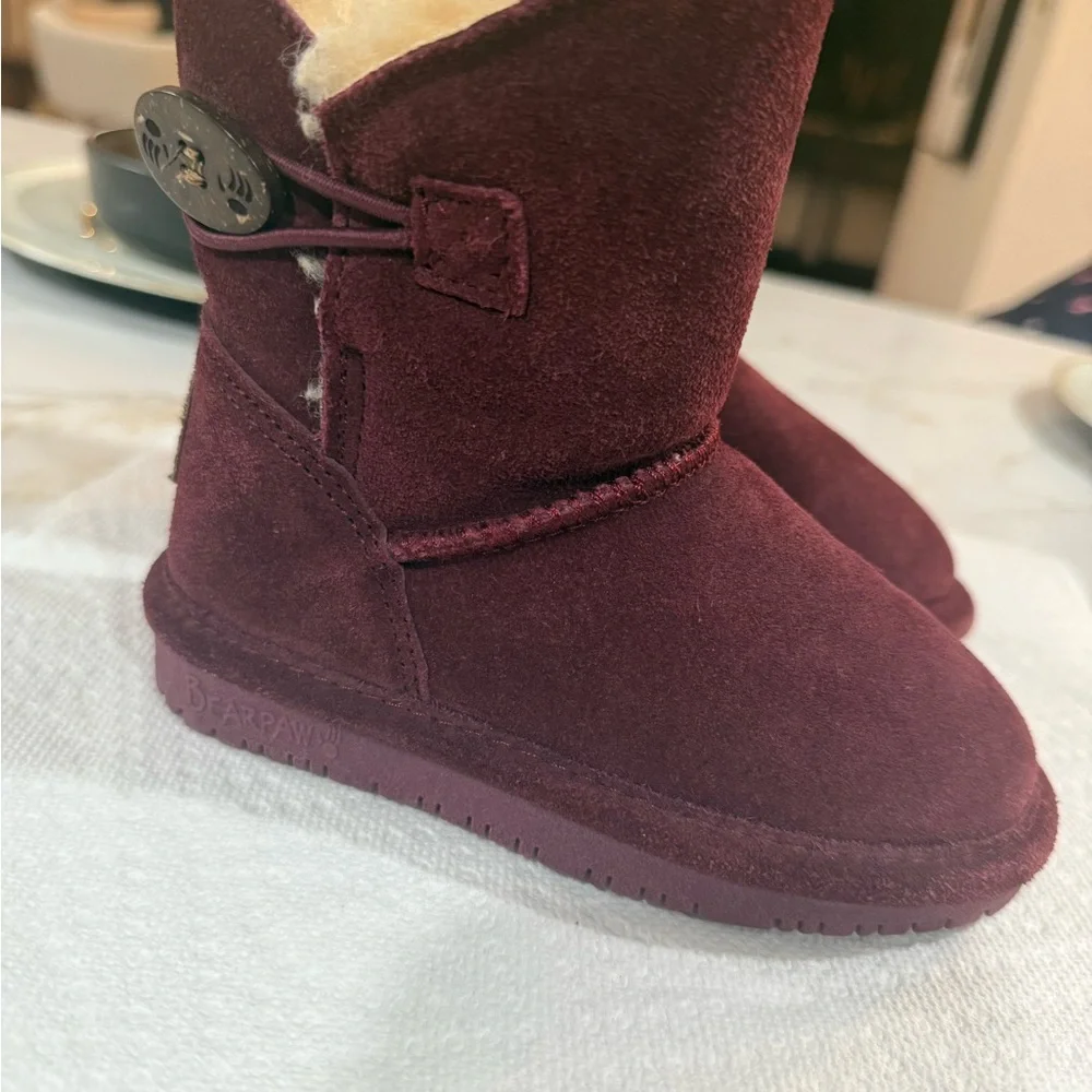 BearPaw Maroon Suede Boots with Shearling - Picture 4 of 8